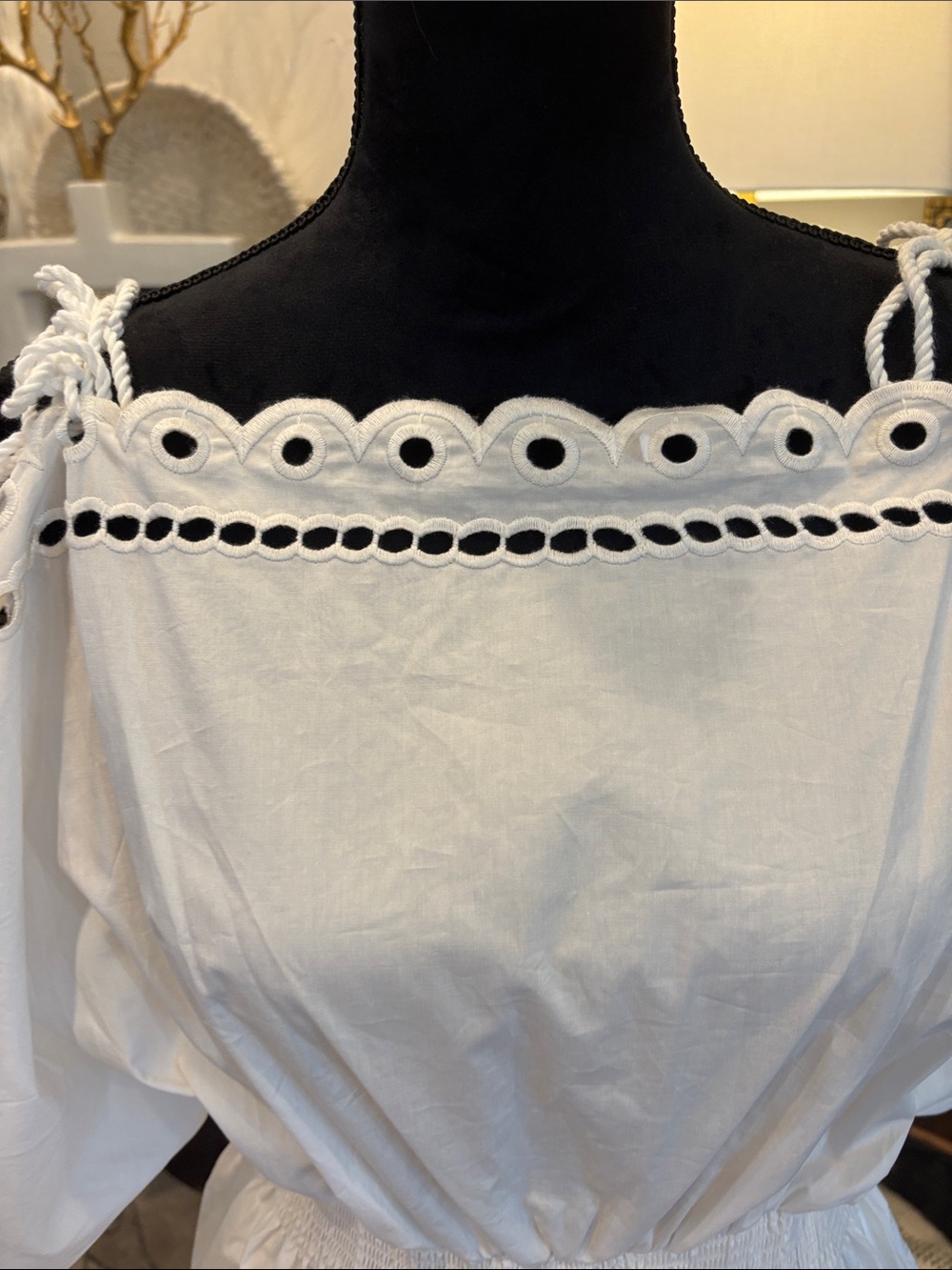 Anthropologie White Eyelet Off-Shoulder Midi Dress - Classic Summer Style - Picture 5 of 9